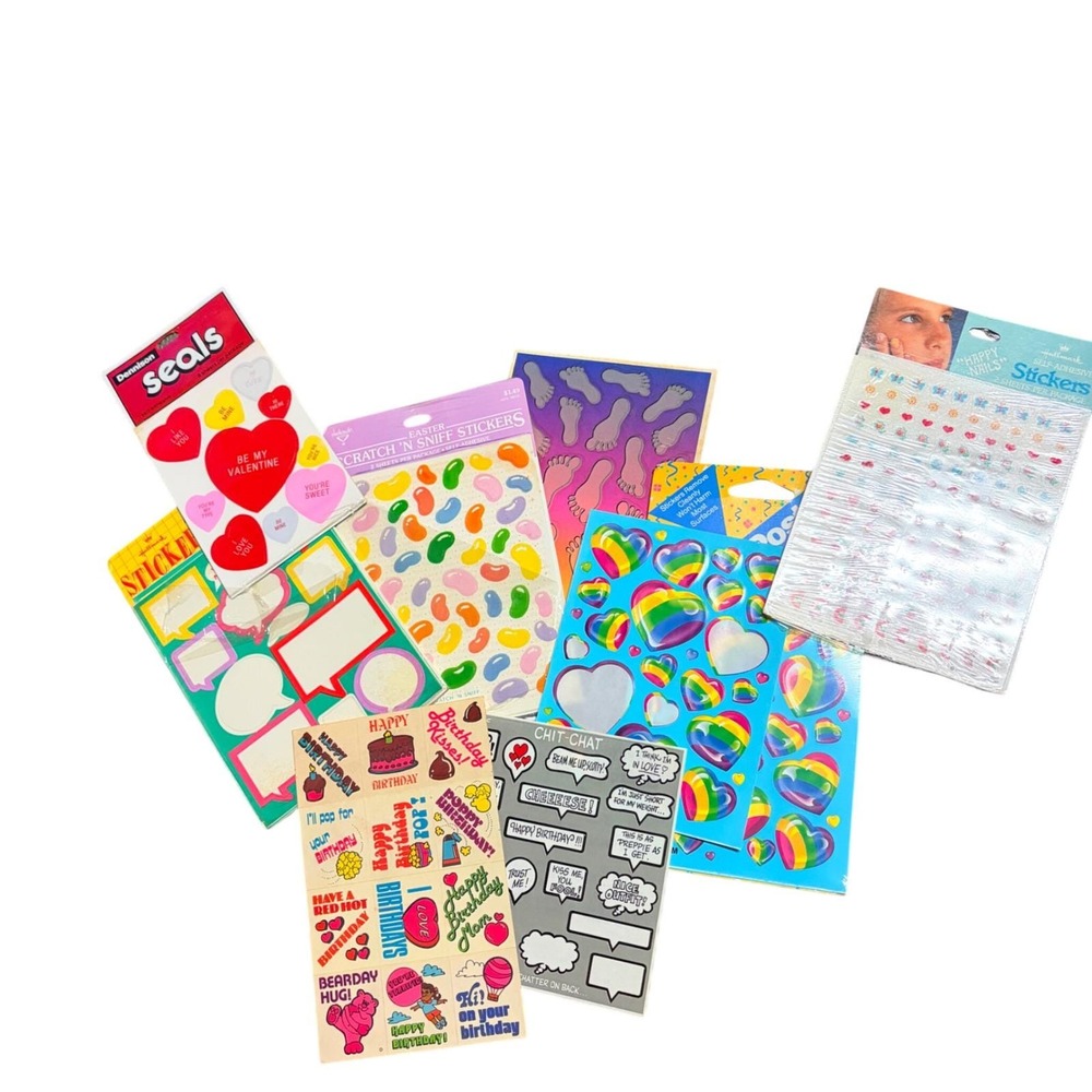 Vintage 80s 90s Sticker Lot Dennison Valentine Scratch Sniff Hallmark Rainbow